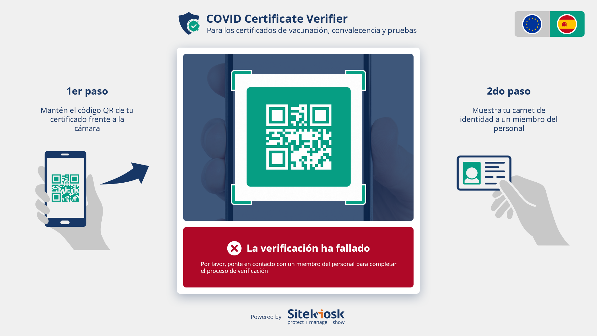 Pantalla: Verificación fallida